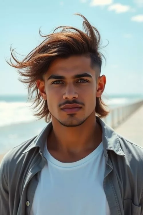 Wavy Burst Fade Mullet for Men