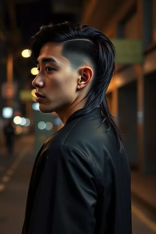 Wet Look Burst Fade Mullet for Men