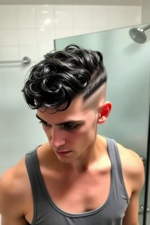 Wet-Look Curls with Faded Sides