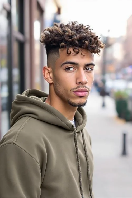Curly Top with Low Fade Undercut
