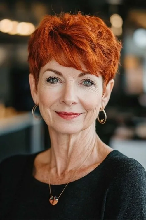 Auburn Pixie with Bangs