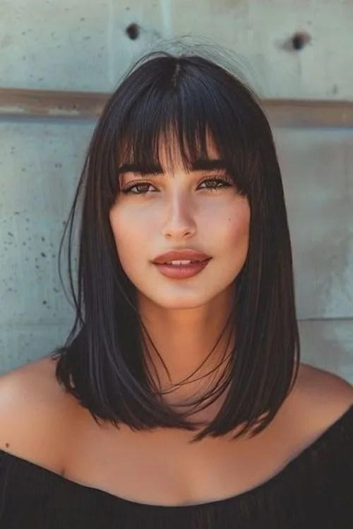 Shoulder-Length Cut with Blunt Bangs