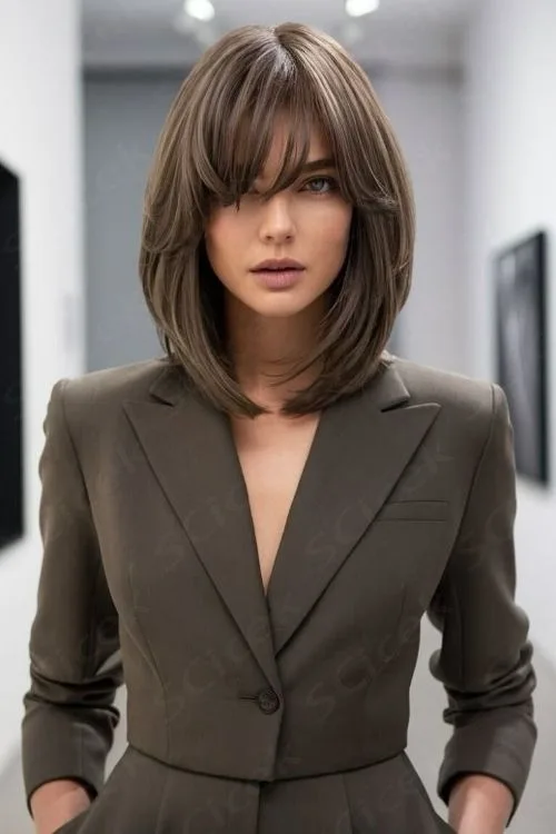 Shoulder-Length Cut with Curtain Bangs