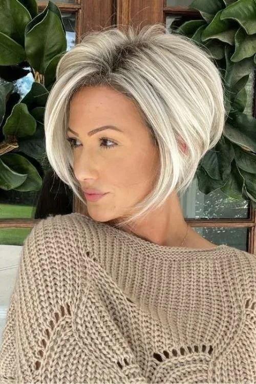 Blonde A-Line Stacked Bob for Short Hair