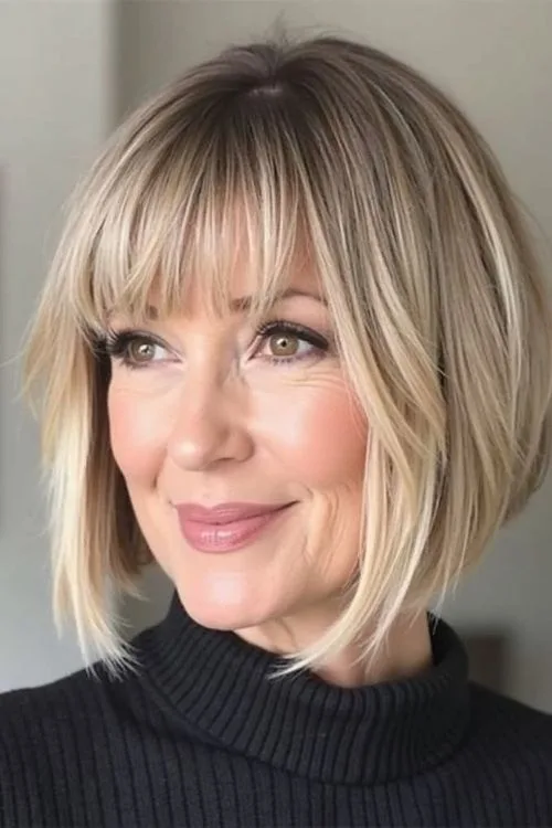 Chin-Length Stacked Bob with Feathered Ends