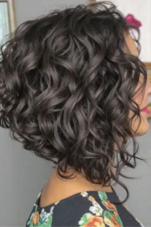 Curly Inverted Bob with Natural Volume