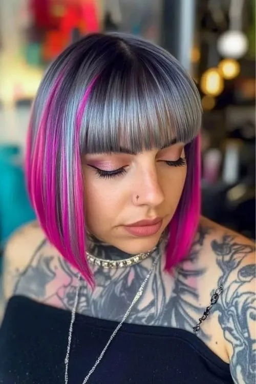 Funky Inverted Bob with Bold Color Streaks
