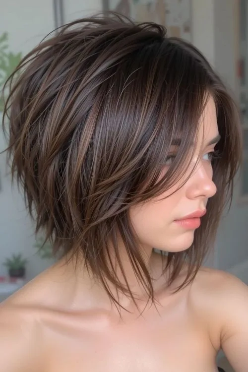 Layered Funky Inverted Bob with Highlights