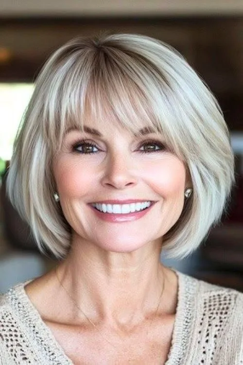 Layered Inverted Bob with Side-Swept Bangs
