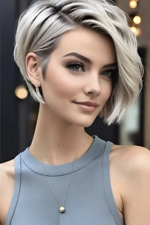 Platinum Inverted Bob with Dark Roots