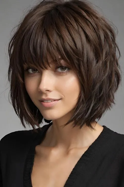 Shaggy Inverted Bob with Feathered Bangs