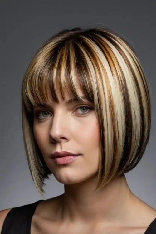 Stacked Bob with Chunky Blonde Highlights