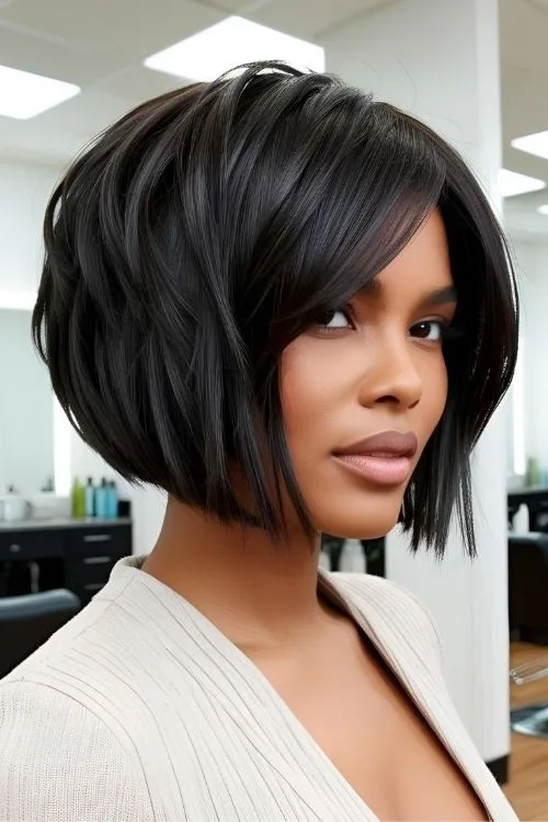 Stacked Inverted Bob with Tousled Waves