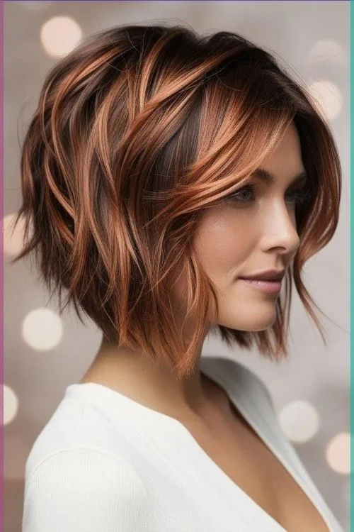 Textured A-Line Bob with Lowlights