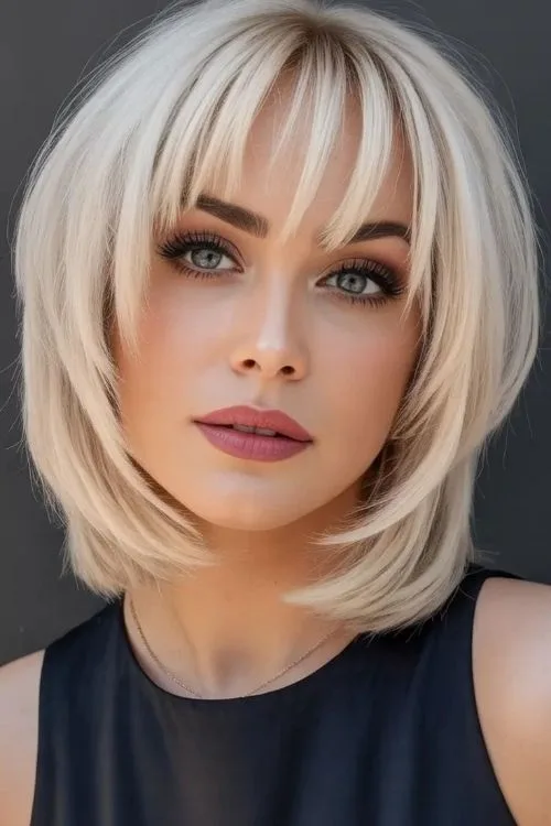 Textured Inverted Bob with Choppy Bangs