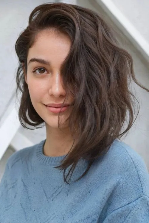 Wavy Asymmetrical Bob with Side Part