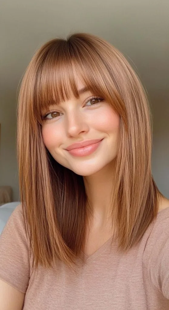 Angular Lob With Blunt Fringe