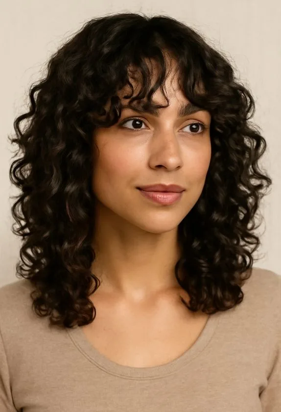 Curly Curtain Bangs With Textured Layers