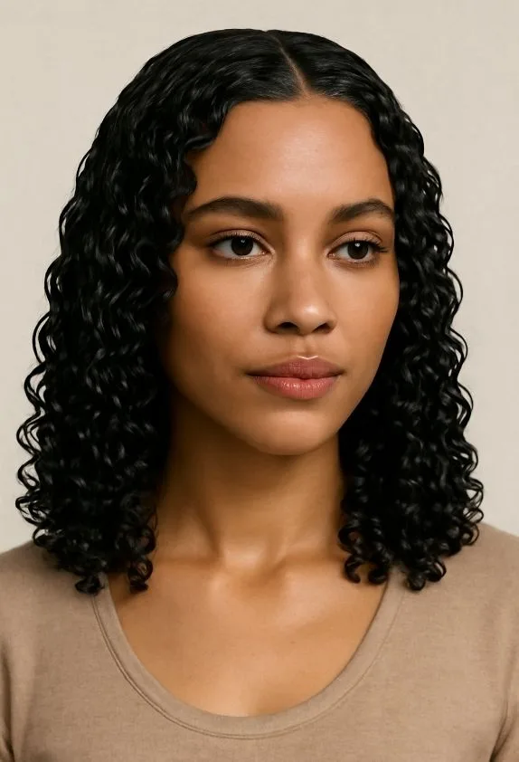Wet-Look Defined Curls With Middle Part