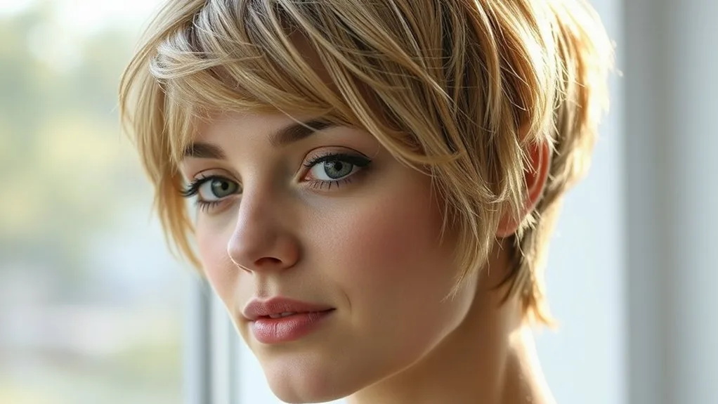 angled textured side swept pixie cut
