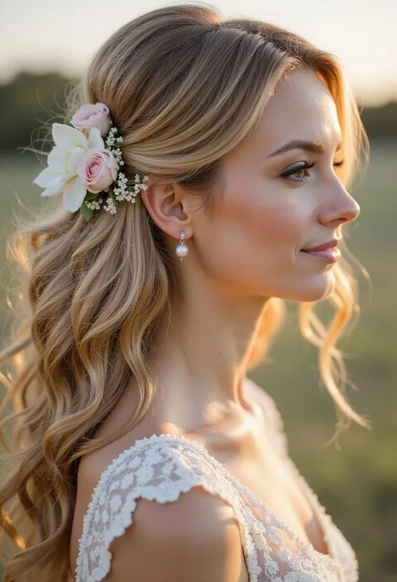 Romantic Side-Swept Waves With Fresh Flowers