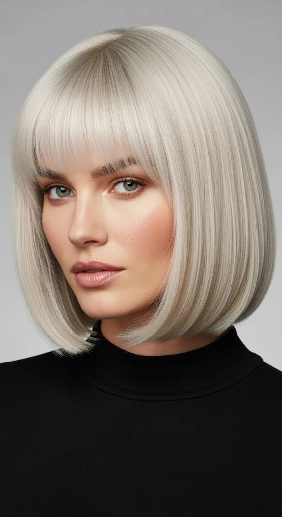 Classic Bob With Baby Bangs for Oval Face Shapes