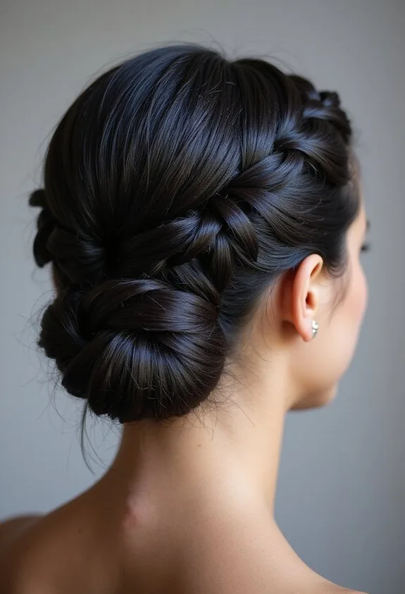 regal elegant braided crown with twisted bun