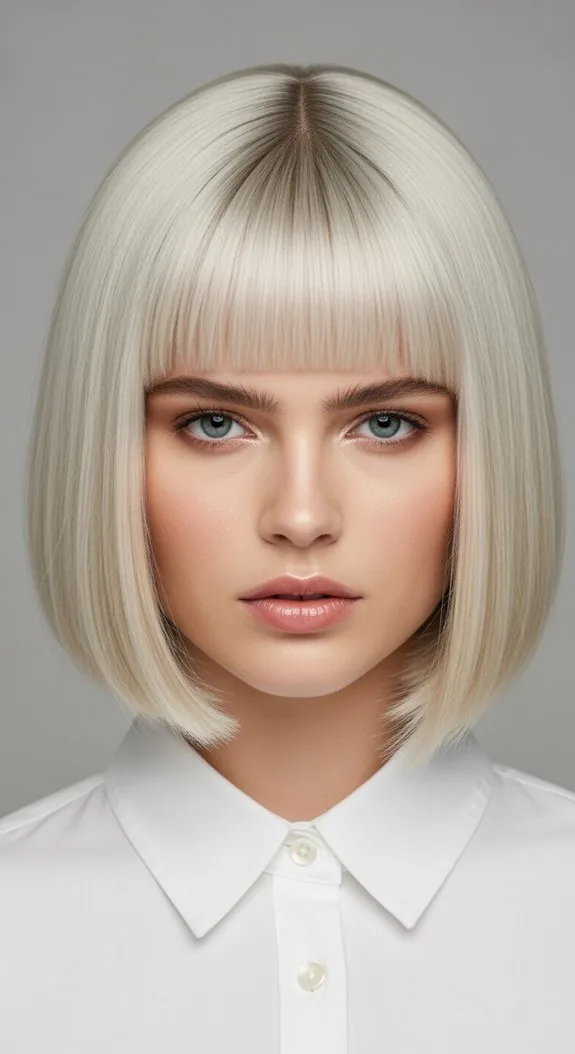 Blunt Bob With Straight-Across Bangs for Square Face Shapes