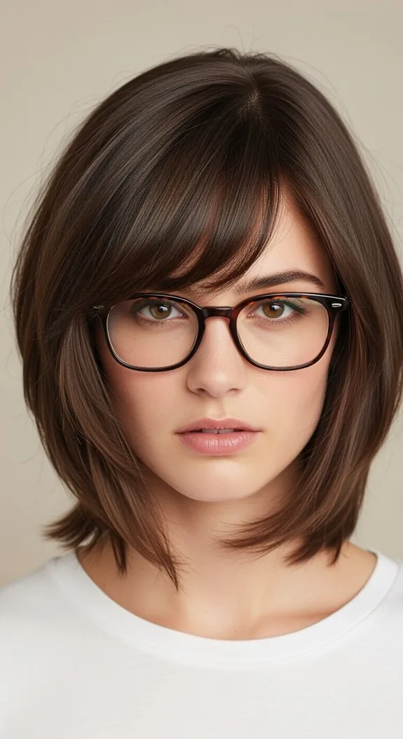 Asymmetrical Lob With Curtain Bangs