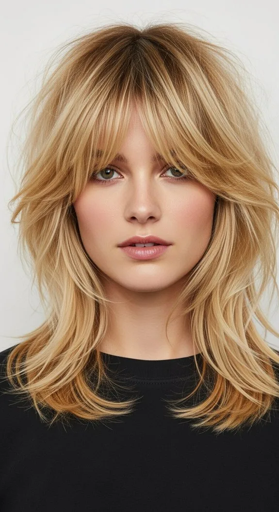 Textured Shag With Curtain Bangs for Round Face Shapes