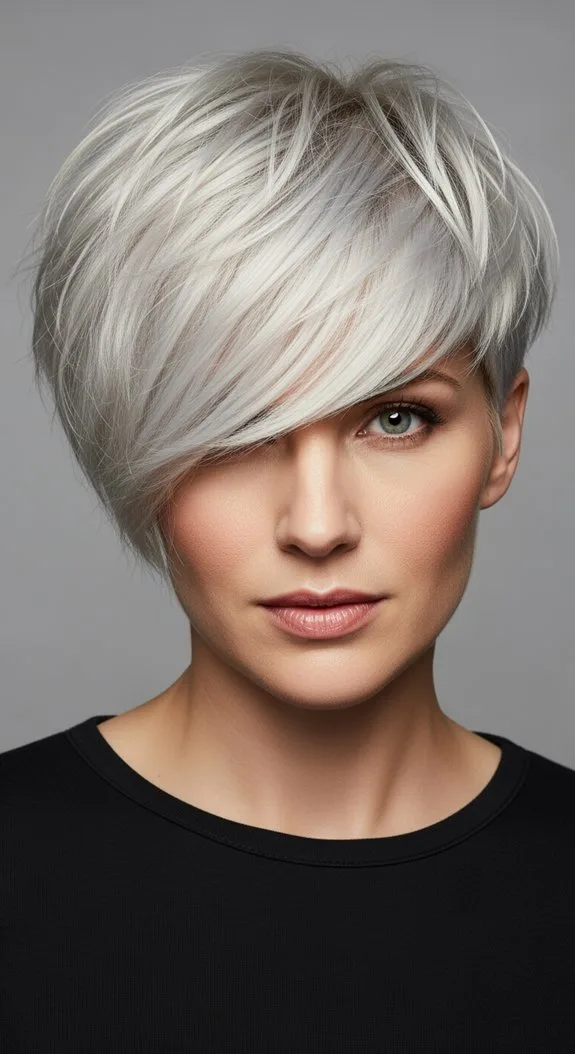 Tousled Pixie With Long Side Bangs for Triangle Face Shapes