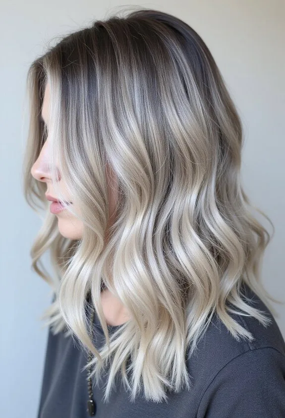 Silver Blonde Balayage with Smoky Tones

