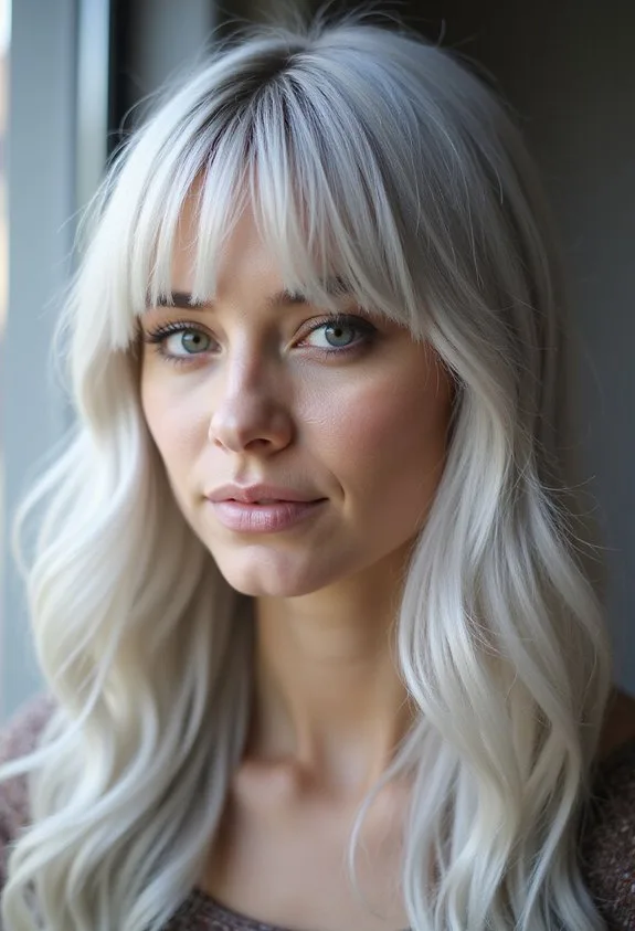 Platinum Blonde Curtain Bangs
