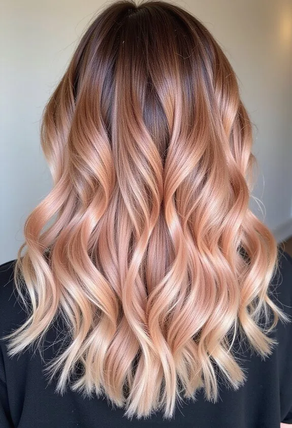 romantic strawberry blonde rose gold balayage