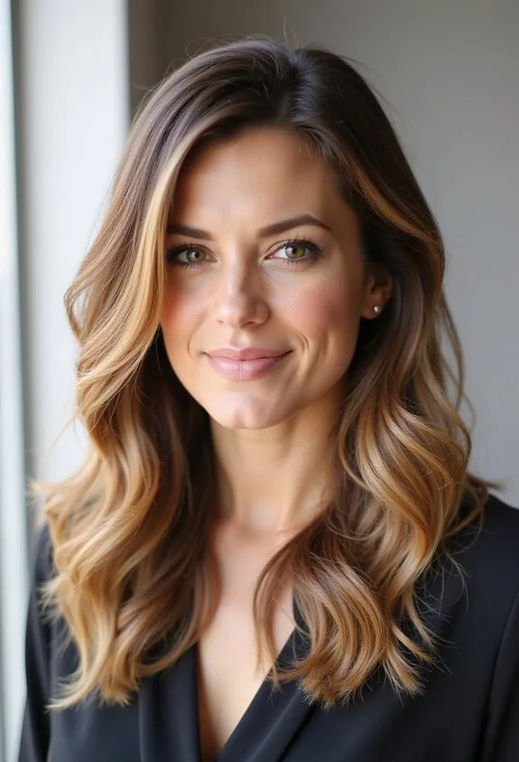 Soft Waves With Dimensional Balayage Highlights