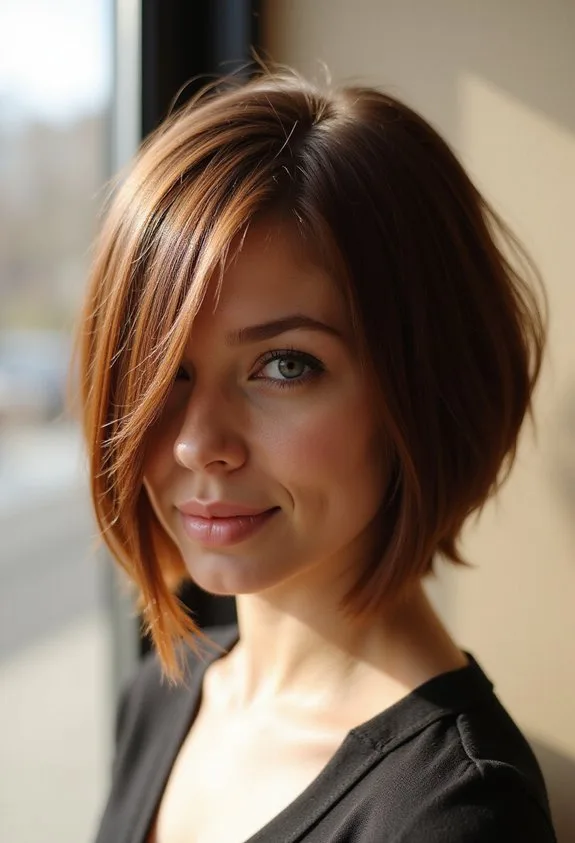 sophisticated asymmetrical side parted collarbone bob