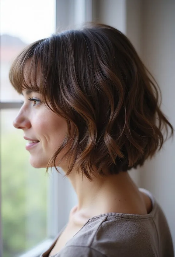 textured chin length bob enhances oval faces