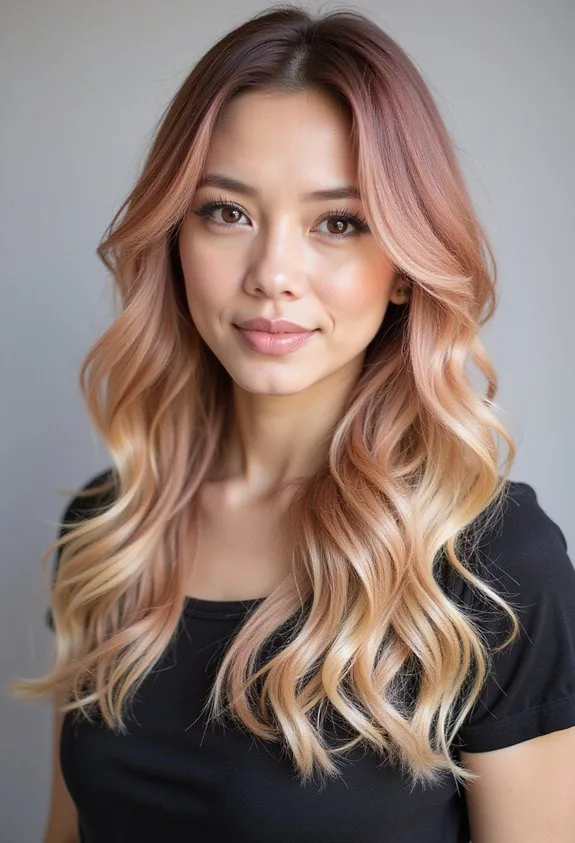 warm multidimensional rose gold blonde balayage