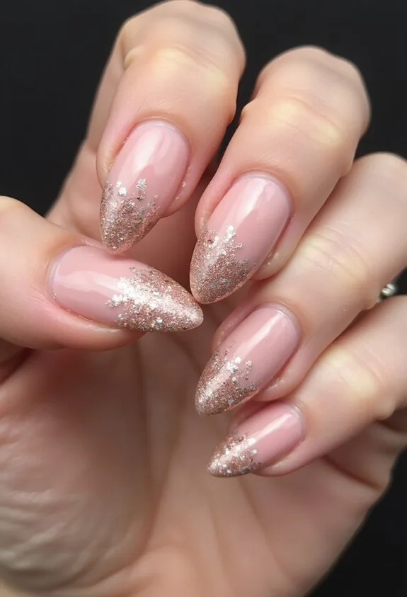 dimensional glittering almond nail gradient