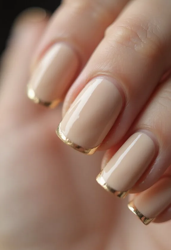 elegant metallic bordered nude nails