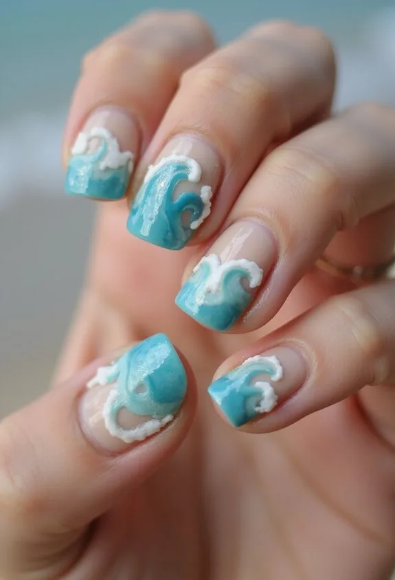 flowing oceanic dimensional nail art