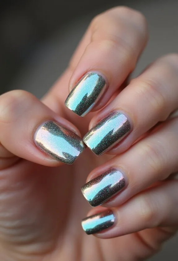 multi dimensional chrome glitter nails