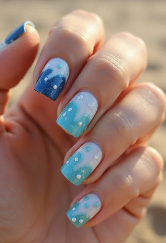 playful ocean inspired dotted nail design