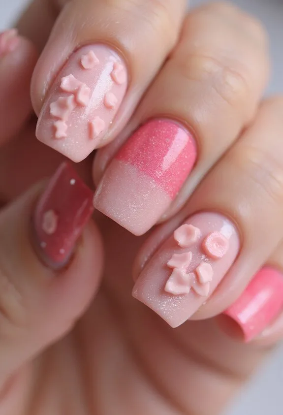 textured dimensional bold sculptural pink nail art