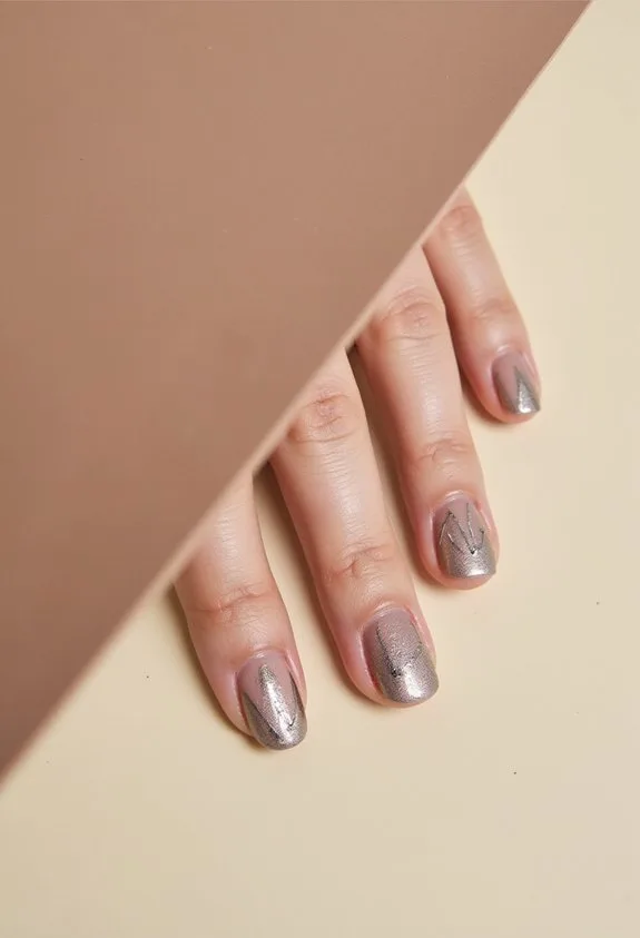 timeless elegant geometric silver neutral manicure