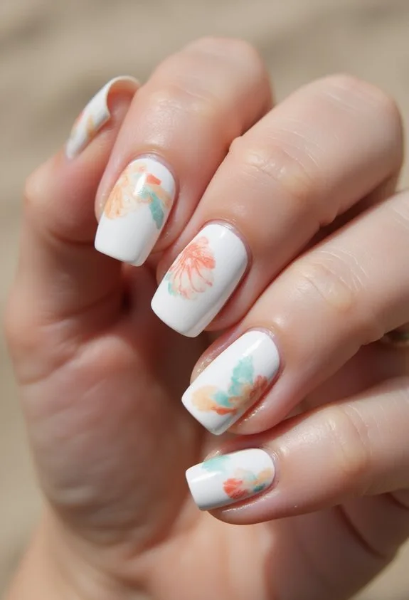 watercolor seashell artistic nail design