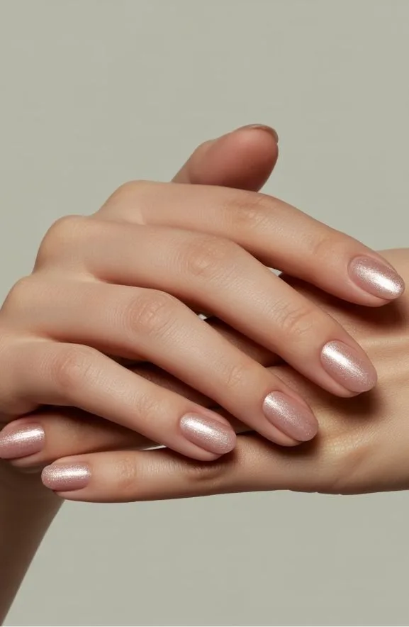 Barely-There Shimmer Pink Almond Nails