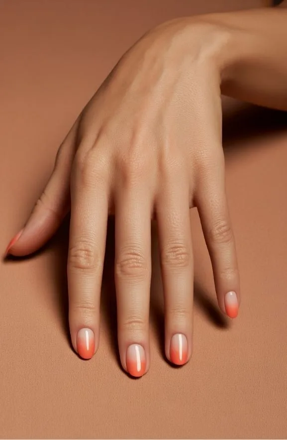 Coral and Peach Gradient Nails