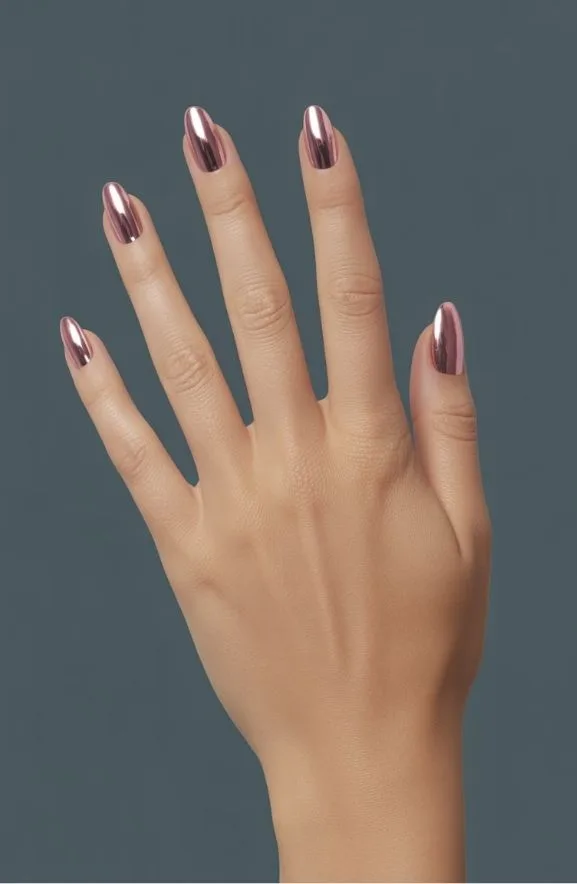 Holographic Pink Almond Nails