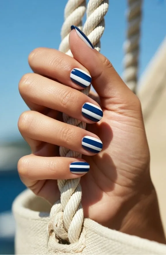 Navy Blue and White Nautical Stripes